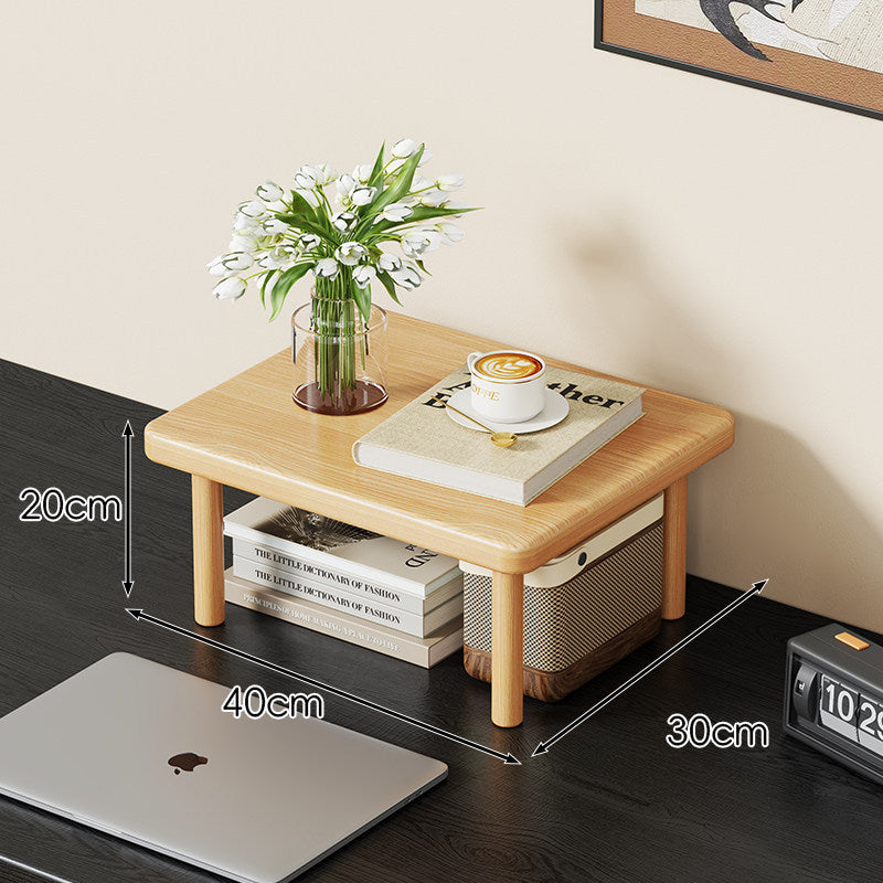 Compact Solid Wood Elevated Desk Display Stand with Under-Shelf Storage and Rounded Leg Design