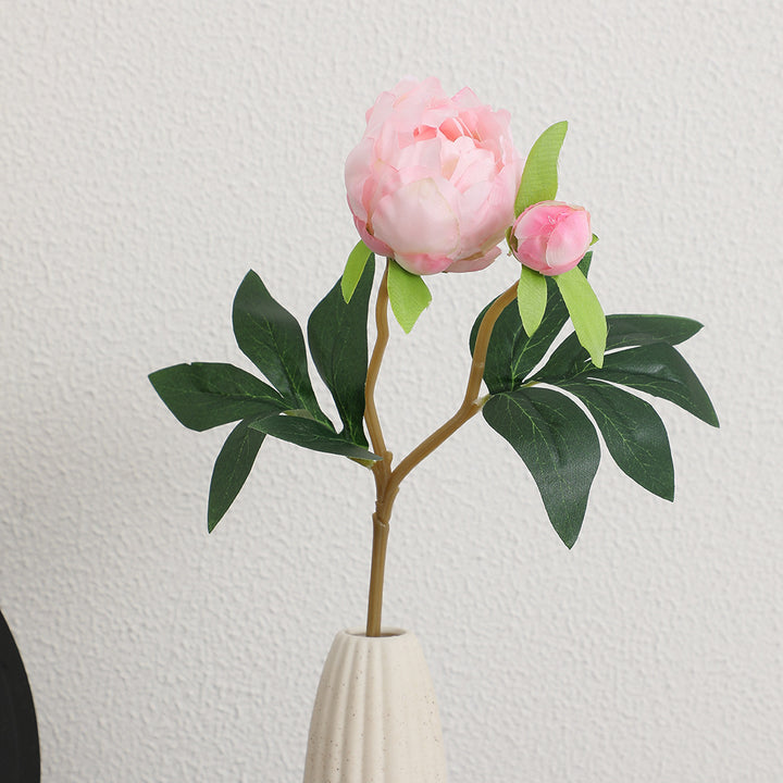 Artificial peony stem with lifelike flowers and leaves