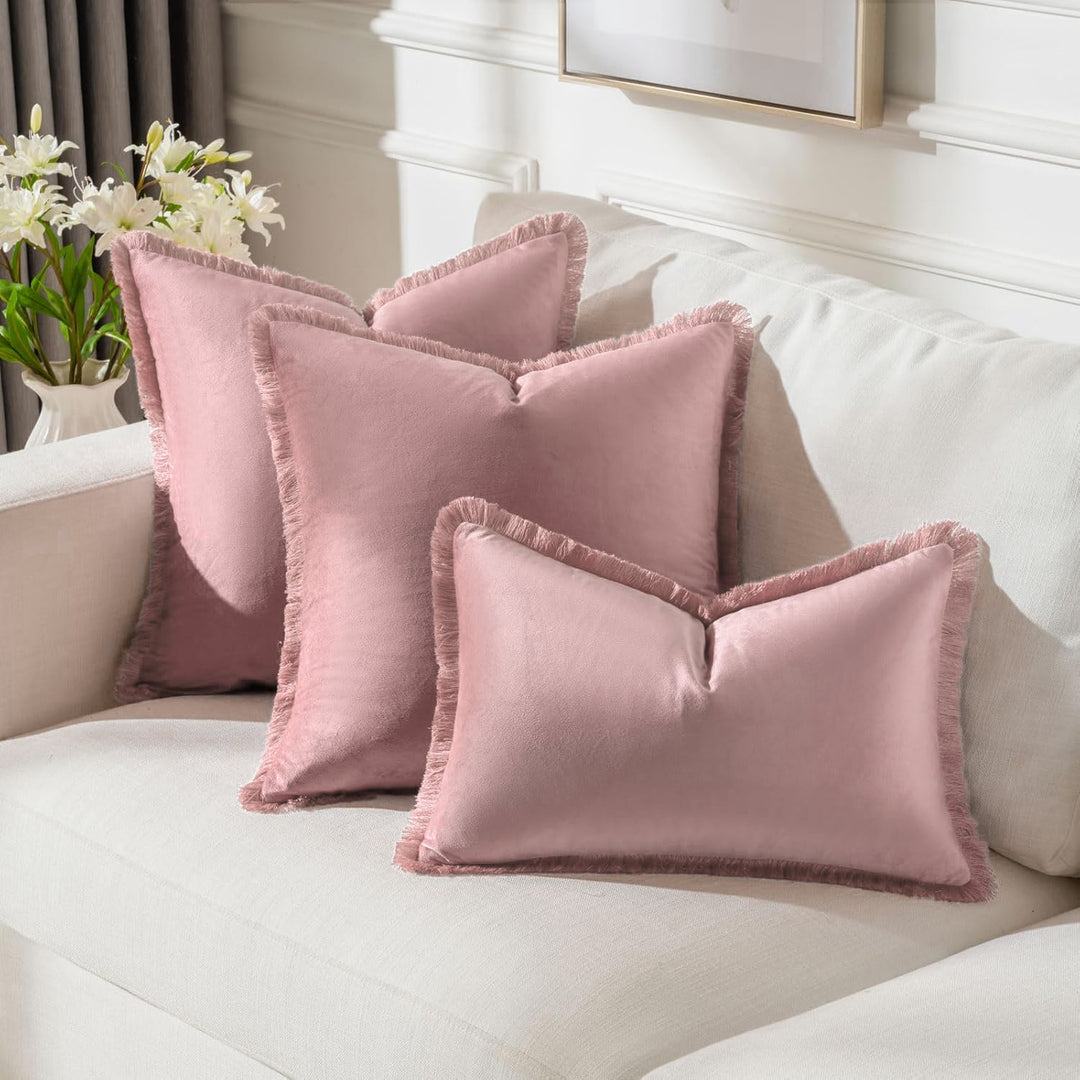 Frayed-Edge Square and Lumbar Decorative Pillow Set