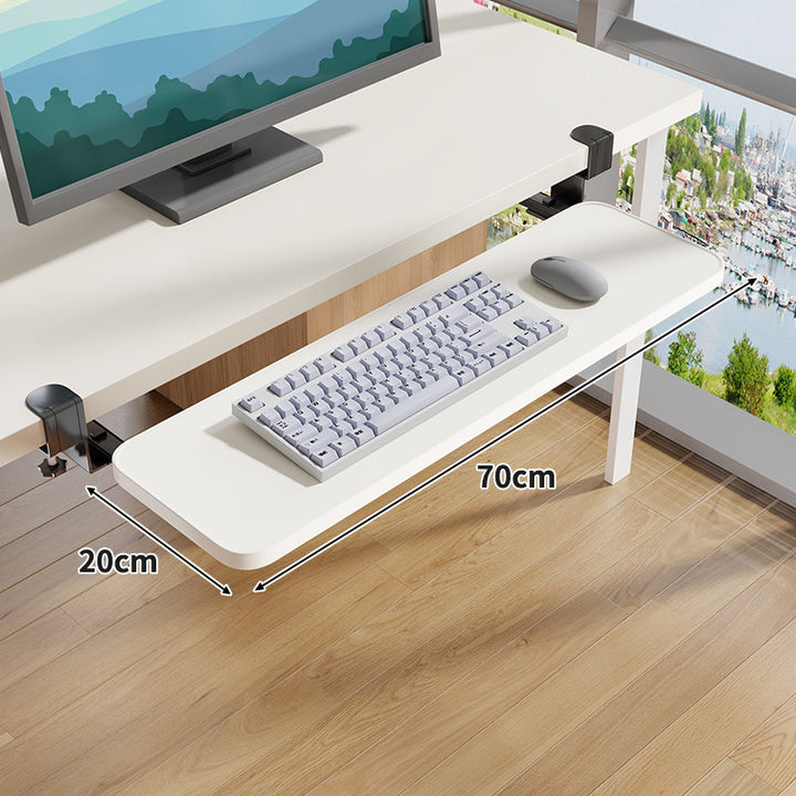 Under-Desk Slide-Out Keyboard Tray Clamp Mount with Ergonomic Wooden Platform