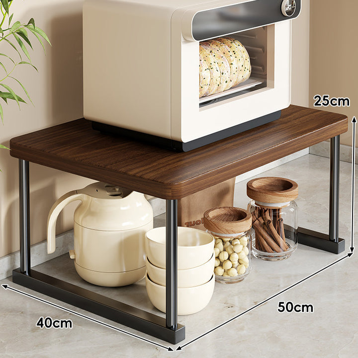 Countertop Appliance Riser Shelf with Wood-Top and Metal Frame