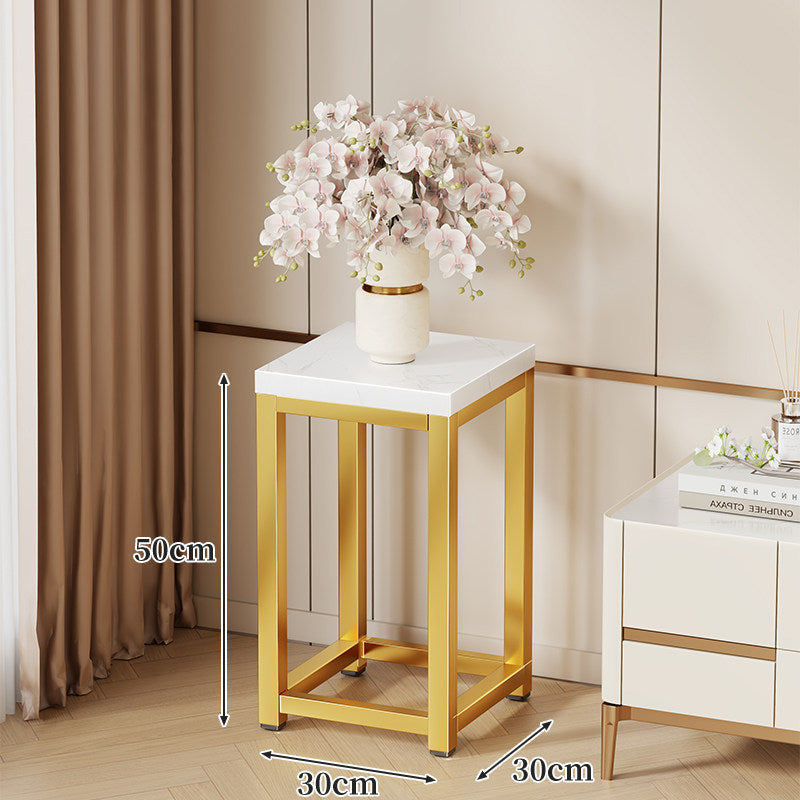 Tall Marble-Top Decorative Plant Pedestal with Slim Metal Frame