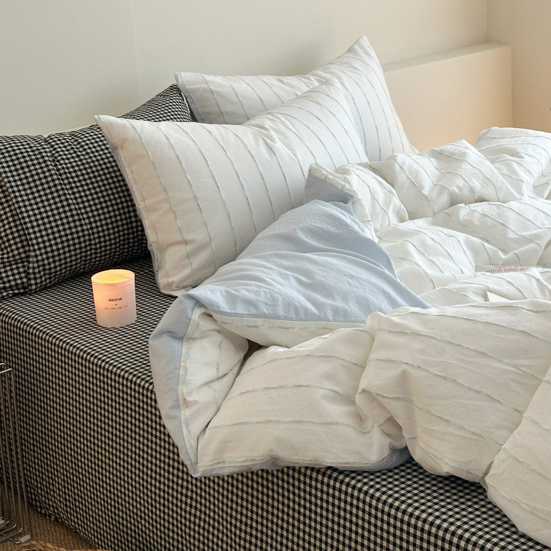 Decorative Gingham Pattern Cotton Duvet Cover Set Avarnia