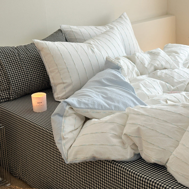 Decorative Gingham Pattern Cotton Duvet Cover Set Avarnia
