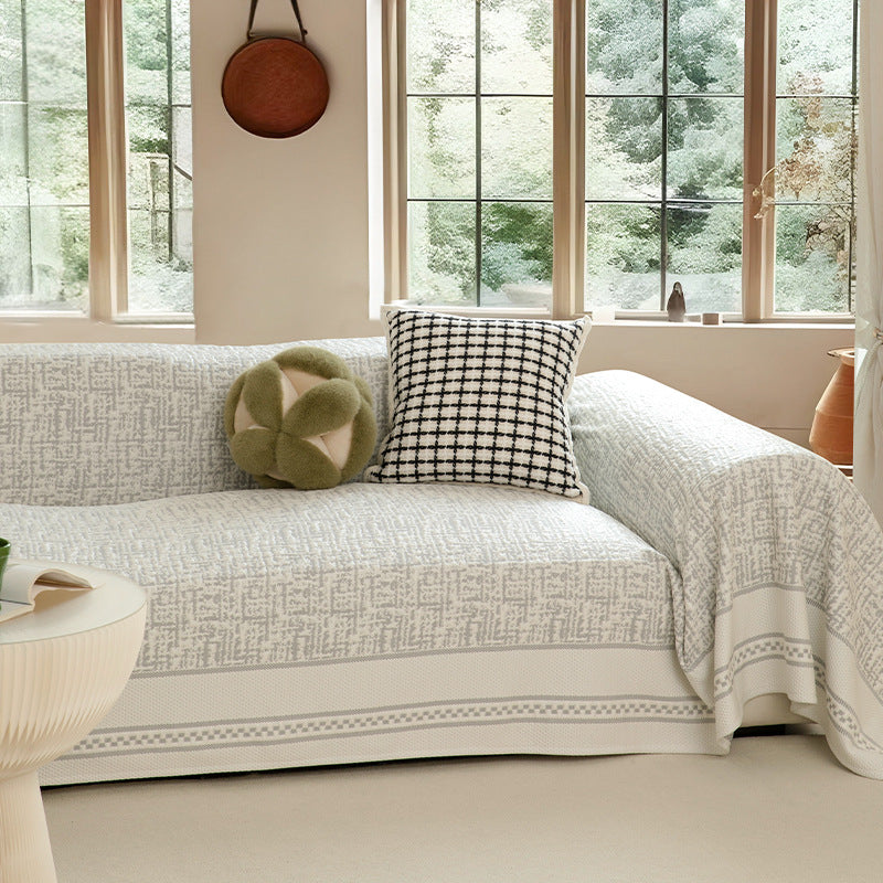 Customizable sofa cover and furniture throw made of cotton-linen with jacquard structure