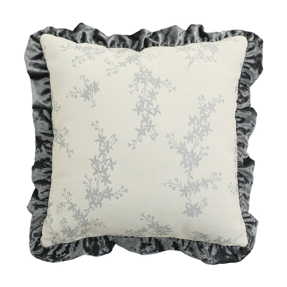 Hand-tufted square decorative cushion cover with floral chenille appliqué