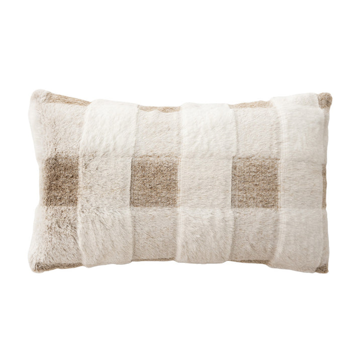 Square decorative cushion made of soft faux fur with inner cushion