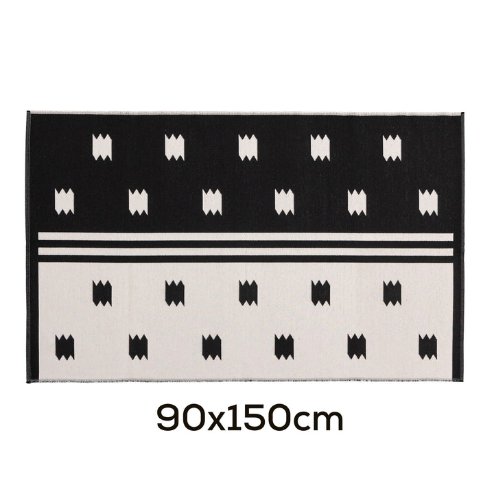 Modern flat-woven carpet runner with abstract geometric design