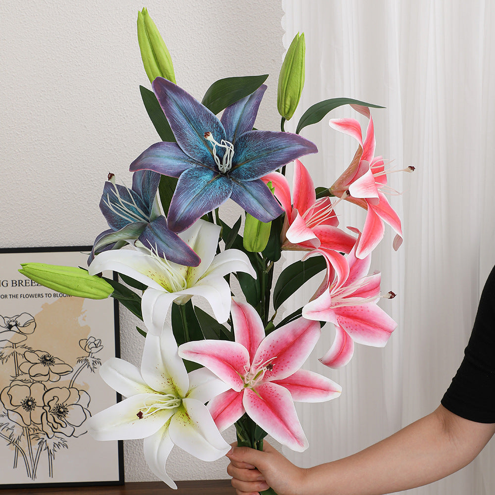 Artificial lily stem with lifelike flowers