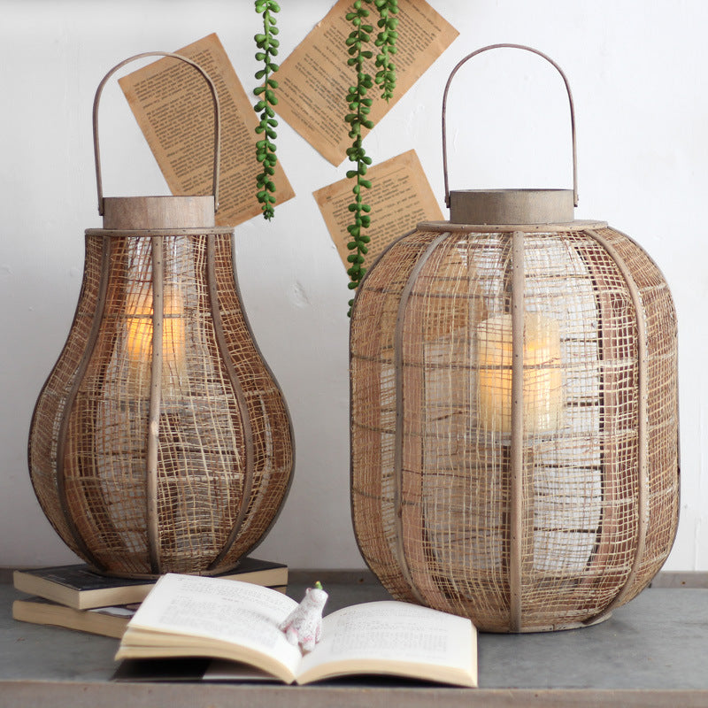 Rustic lantern made of braided natural material