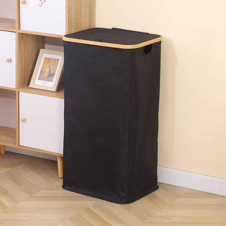 Stylish laundry basket with wooden lid