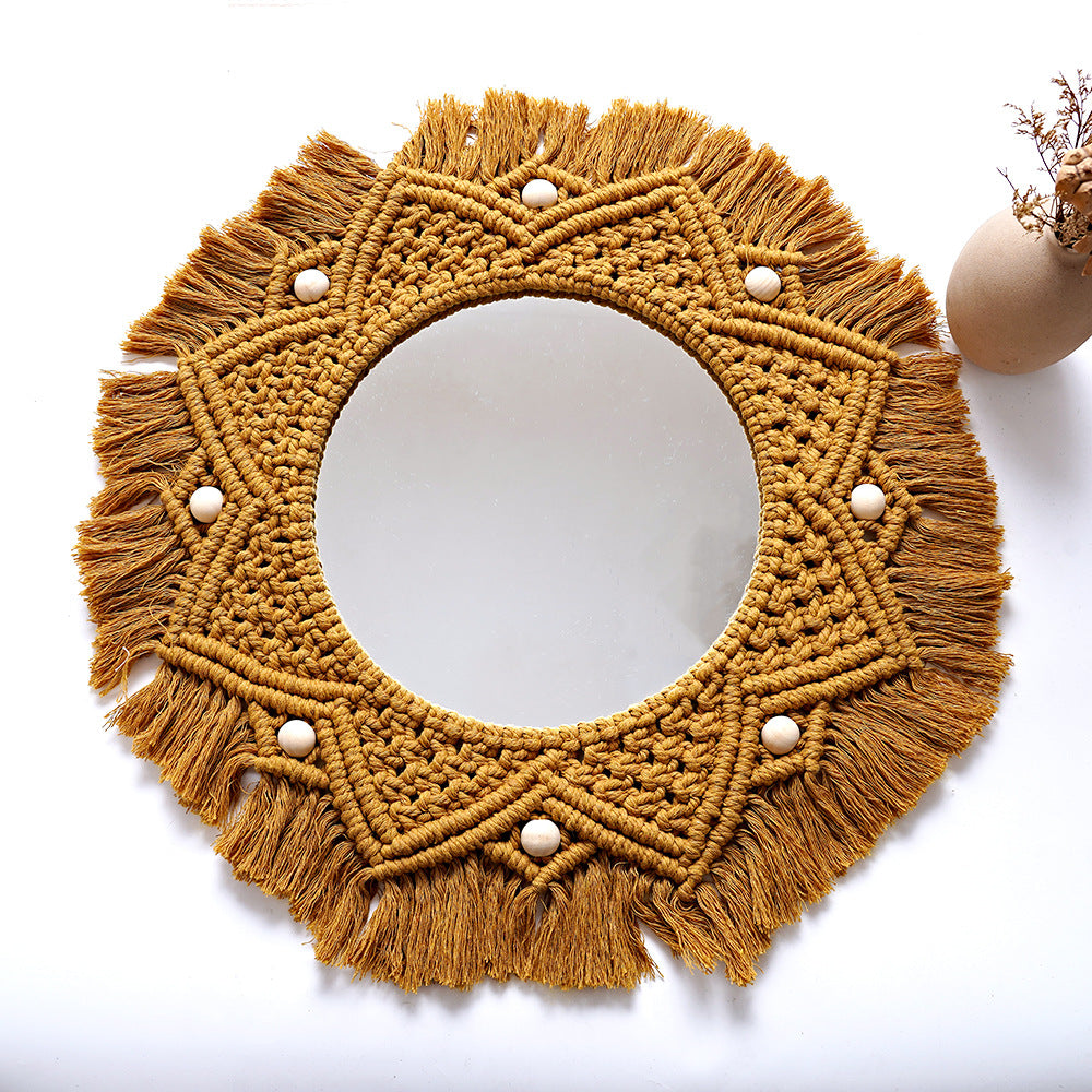 Bohemian Macrame Wall Mirror with Decorative Fringe