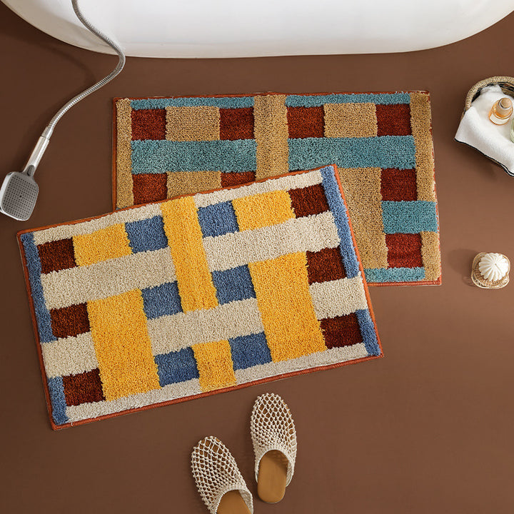 non-slip microfiber entrance mat with high pile and geometric pattern