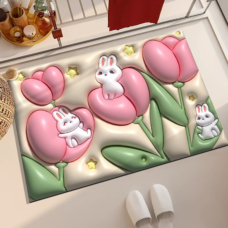 Floral Pattern Bath Mat for Bathroom