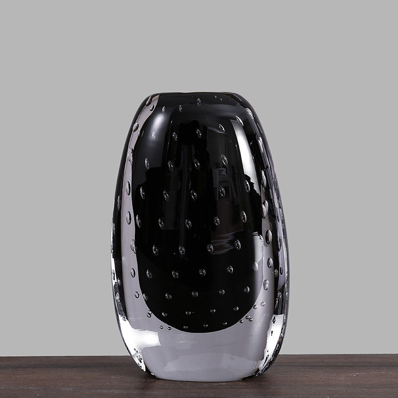 Hand-Blown Bubble-Encased Oval Glass Decorative Vase
