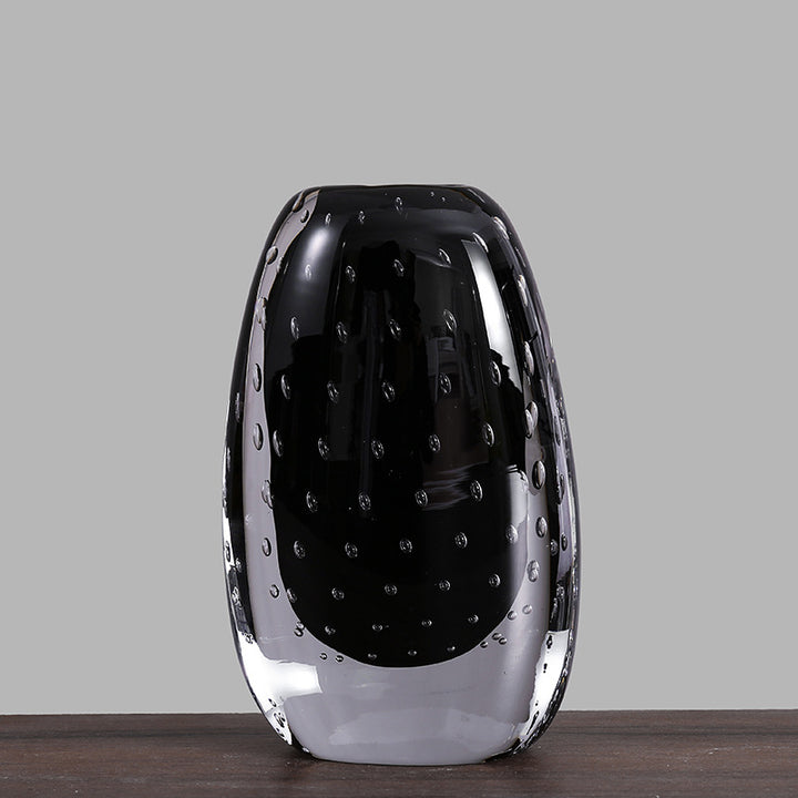 Hand-Blown Bubble-Encased Oval Glass Decorative Vase