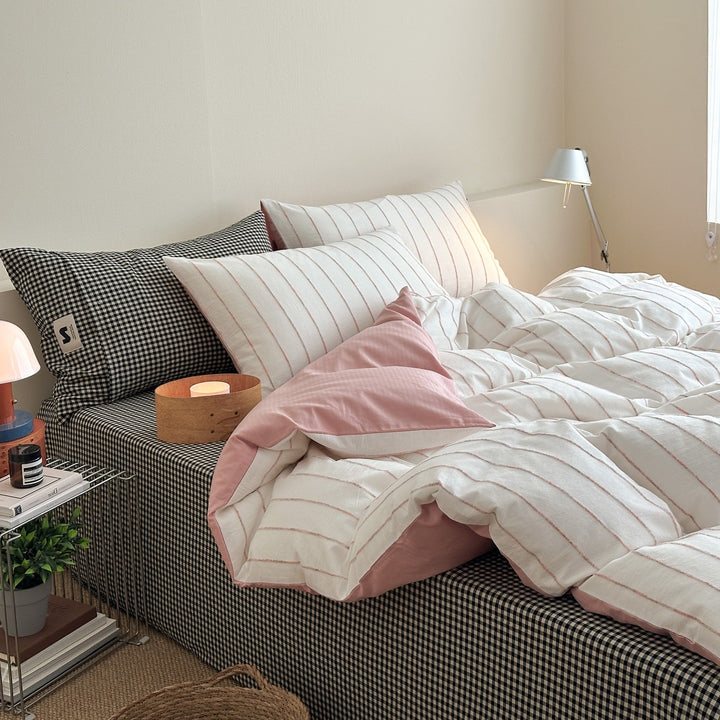 Decorative Gingham Pattern Cotton Duvet Cover Set Avarnia