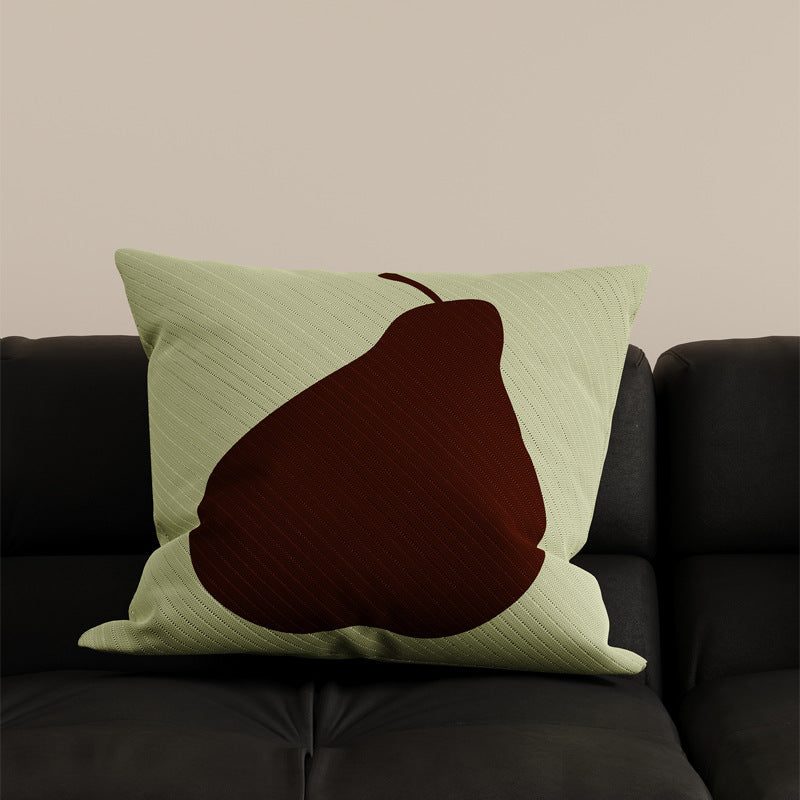 Decorative Square Cushion Cover with Minimalist Pear Silhouette and Textured Knit Fabric