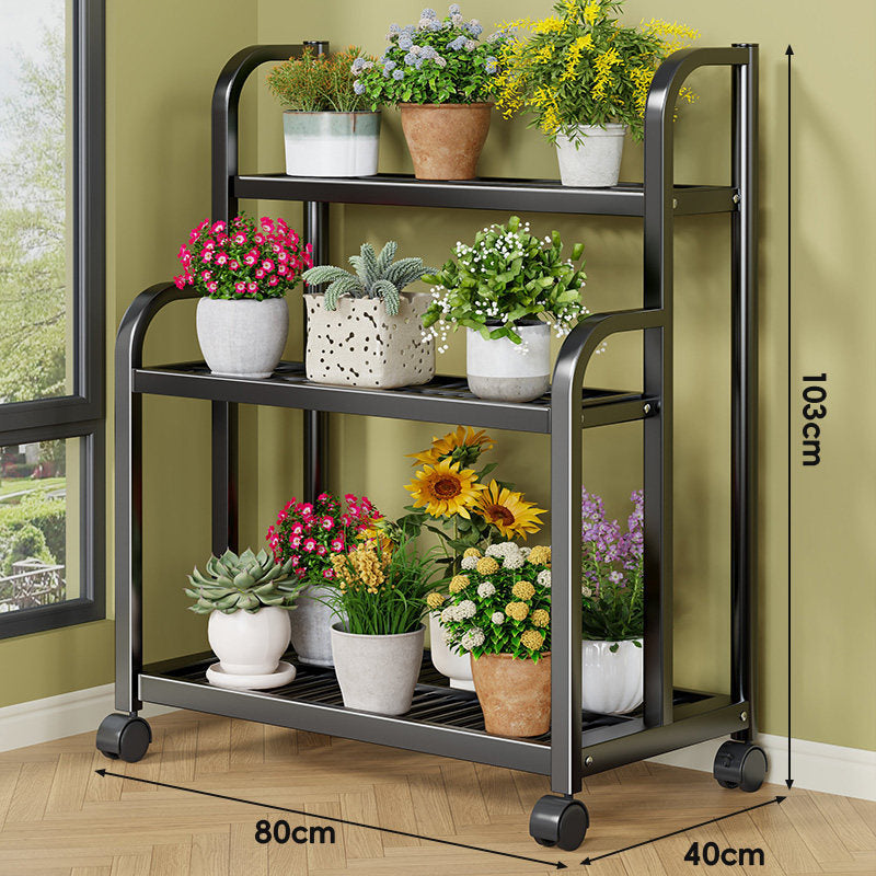 Three-Tier Rolling Metal Plant Display Shelf