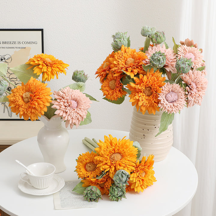 Artificial bouquet with detail-loving flowers and leaves