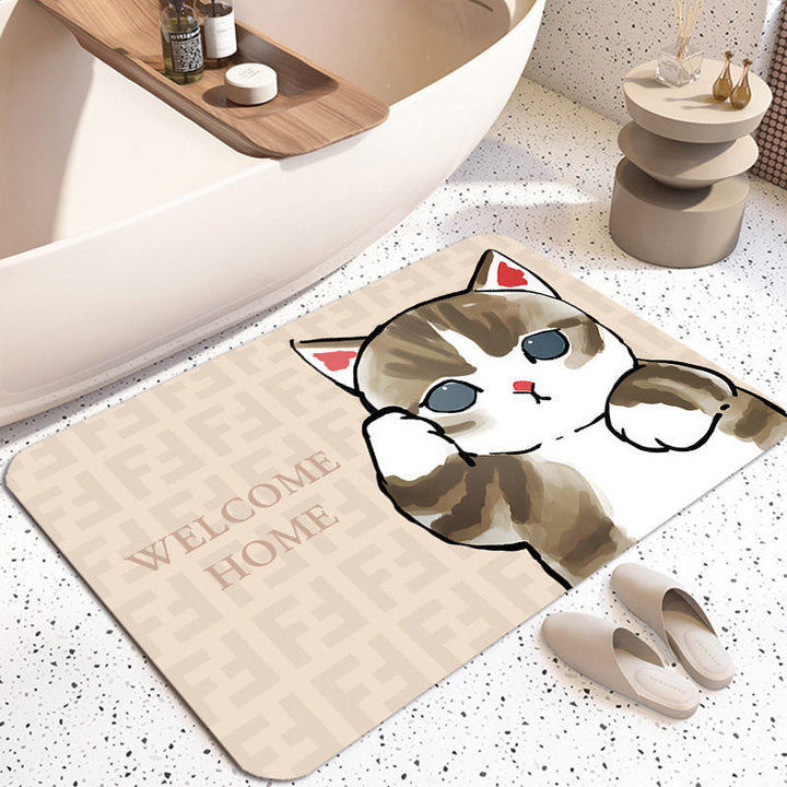 Cute Cat-Themed Plush Bath Mat