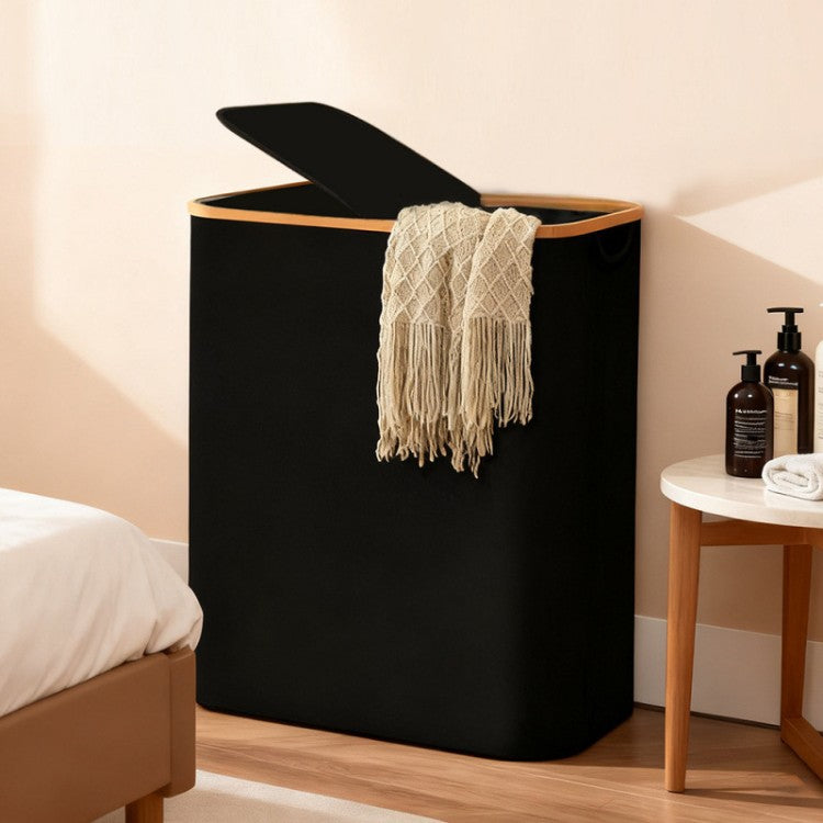 Laundry separation system with bamboo lid and multiple compartments