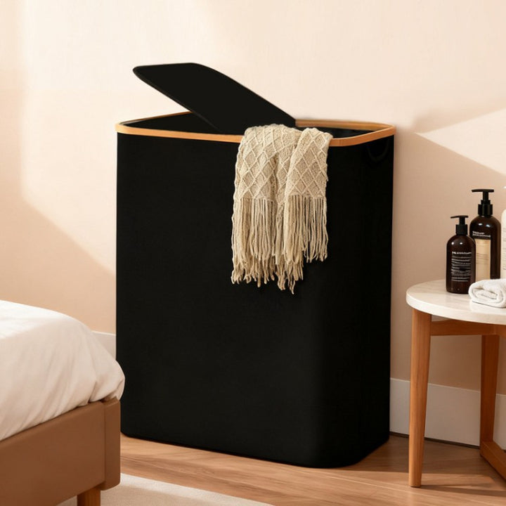 Laundry separation system with bamboo lid and multiple compartments