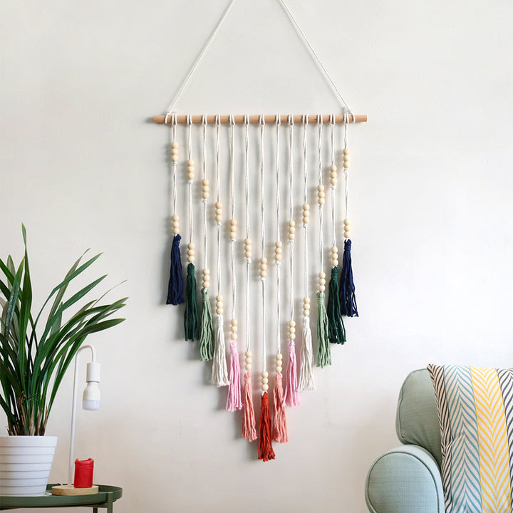 Macrame Wall Hanging with Tassels and Wooden Beads