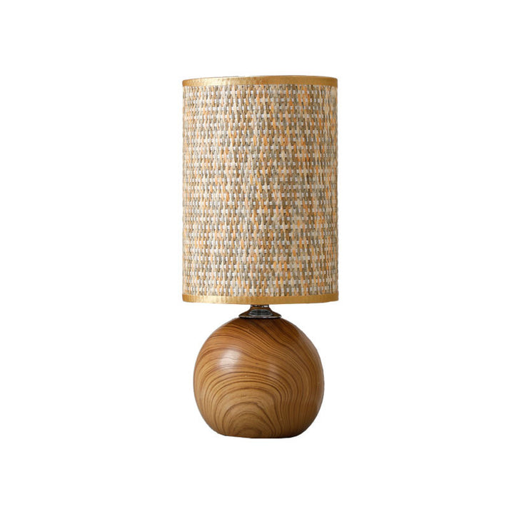 Beef Wood Base Woven Rattan Umbrella Table Lamp
