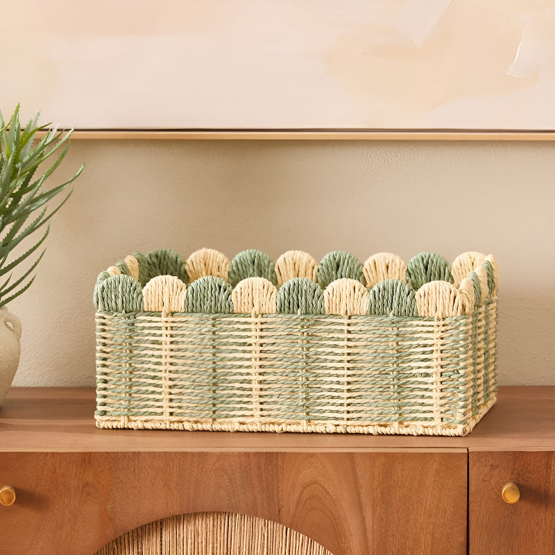 Handwoven storage basket with wave edge