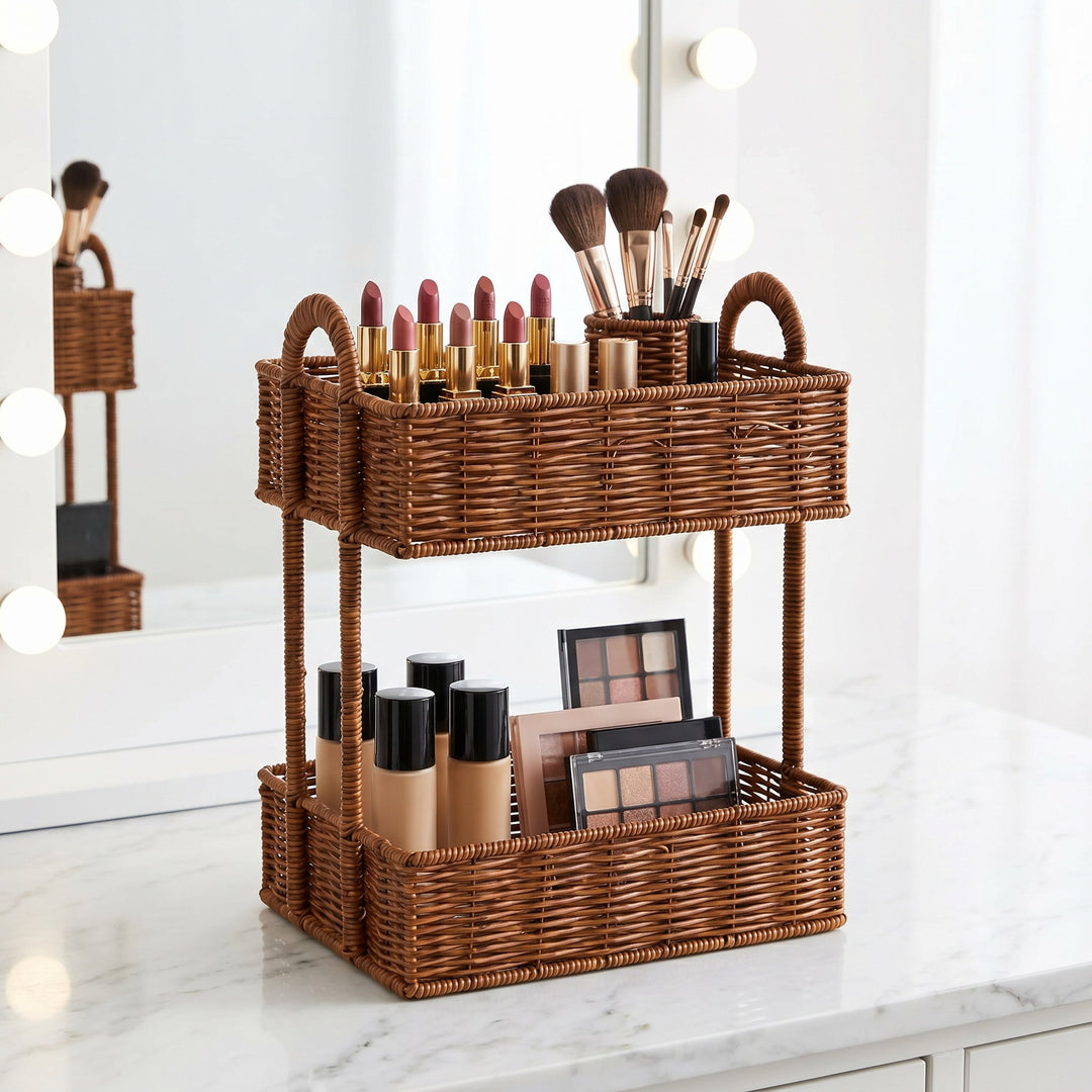 Bathroom shelf entirely made of rattan