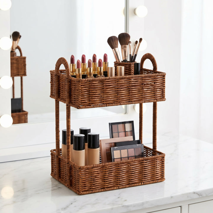 Bathroom shelf entirely made of rattan