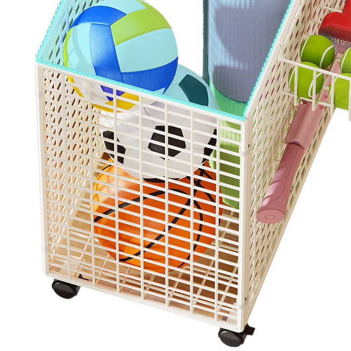 Narrow Mobile Wire Sports Gear Storage Cart for Balls and Yoga Mats with Casters
