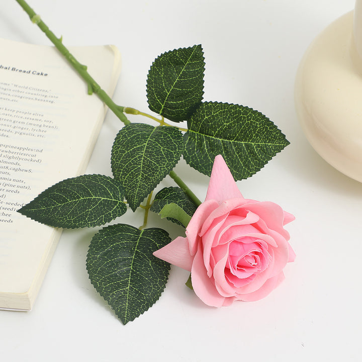 Artificial Silk Rose with Leaves