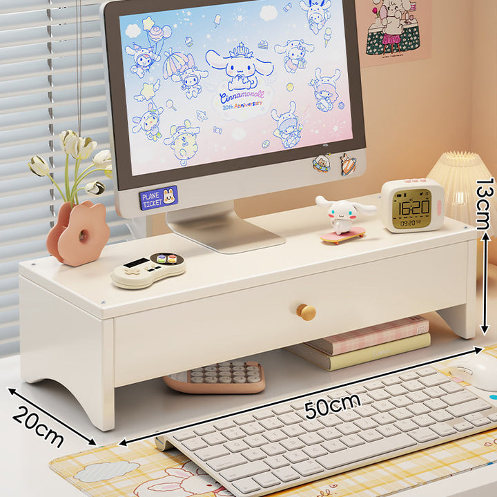 Dual-Height Wooden Monitor Riser and Desktop Organizer with Two Drawers