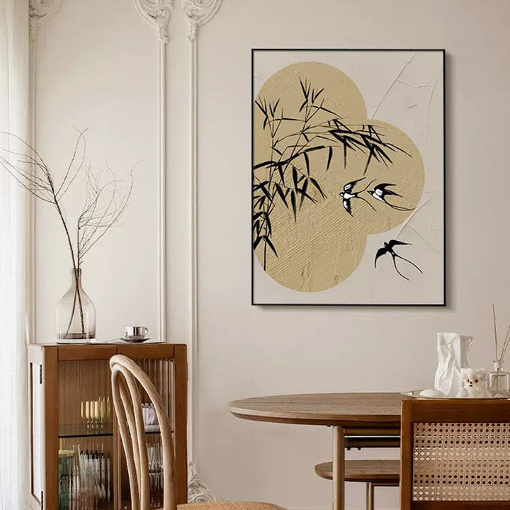 Decorative Wall Art with Bamboo and Bird Motif