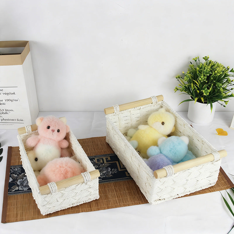 Handcrafted Woven Storage Basket with Wooden Handles