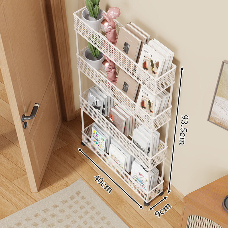 Slim Four-Tier Metal Mesh Narrow Bookshelf Organizer