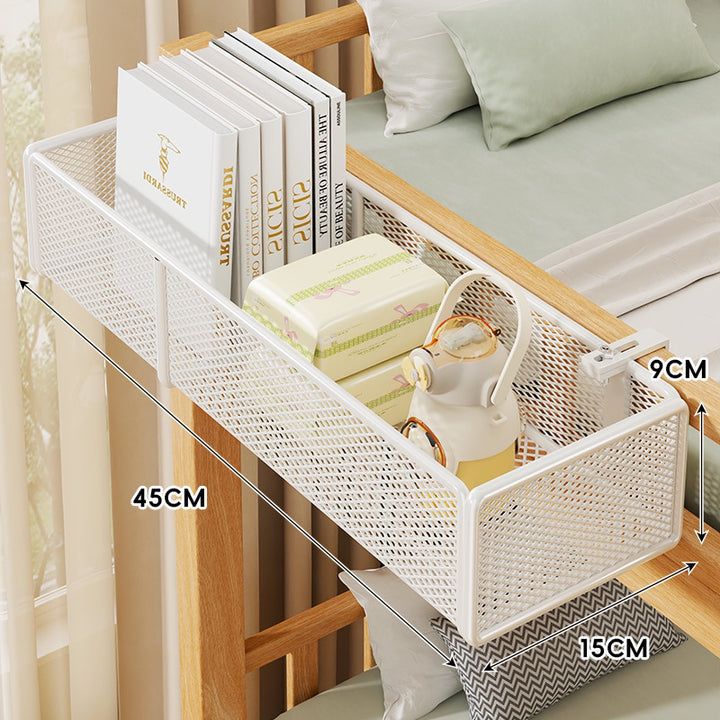 Clamp-On Mesh Bedside Rail Organizer Shelf with Multi Hooks