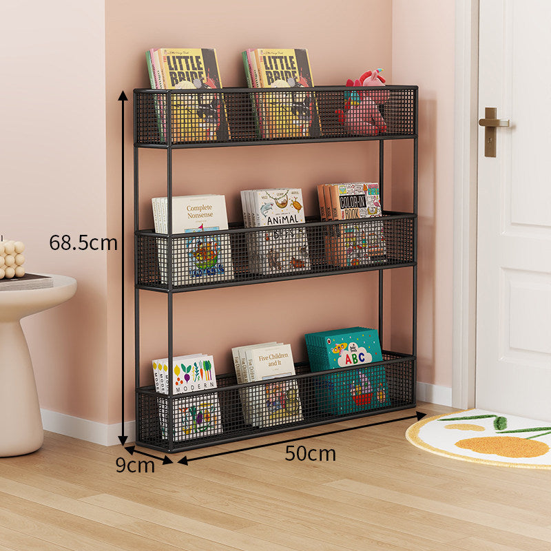 Industrial Metal Mesh Four-Tier Narrow Bookshelf Organizer