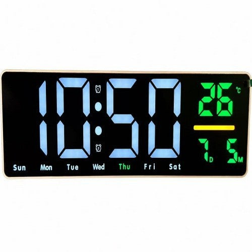 Digital wall clock with temperature and calendar display