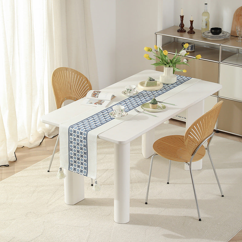 Handwoven decorative table runner with Ikat jacquard and tassels