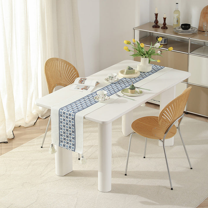 Handwoven decorative table runner with Ikat jacquard and tassels