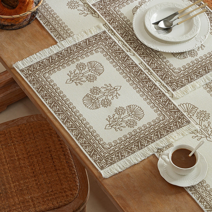 Decorative woven table runner with floral embroidery