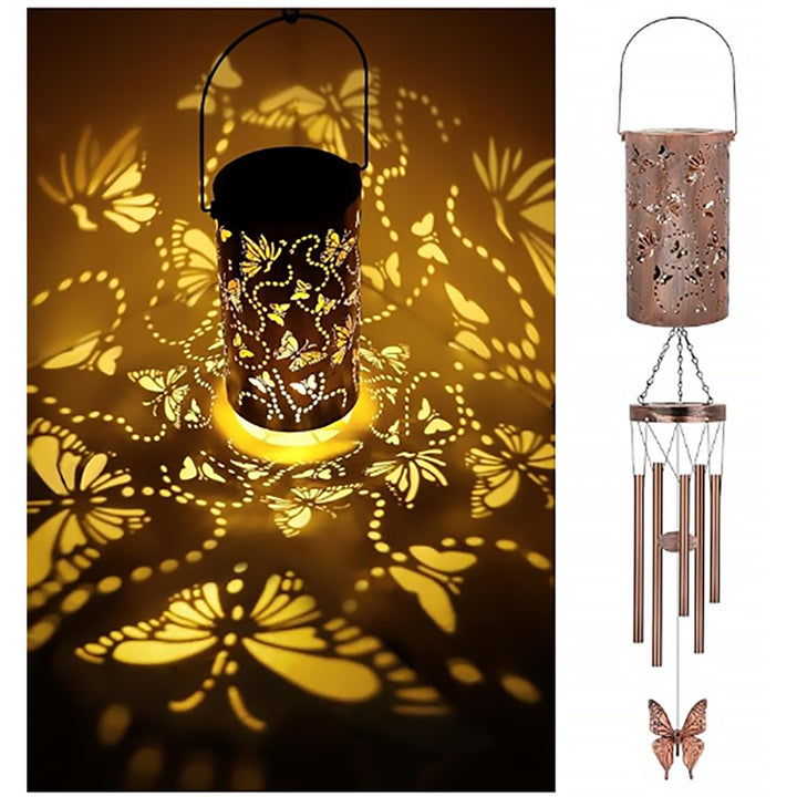 Hanging Flamingo Solar LED Wind Chime with Crackle Glass Globe