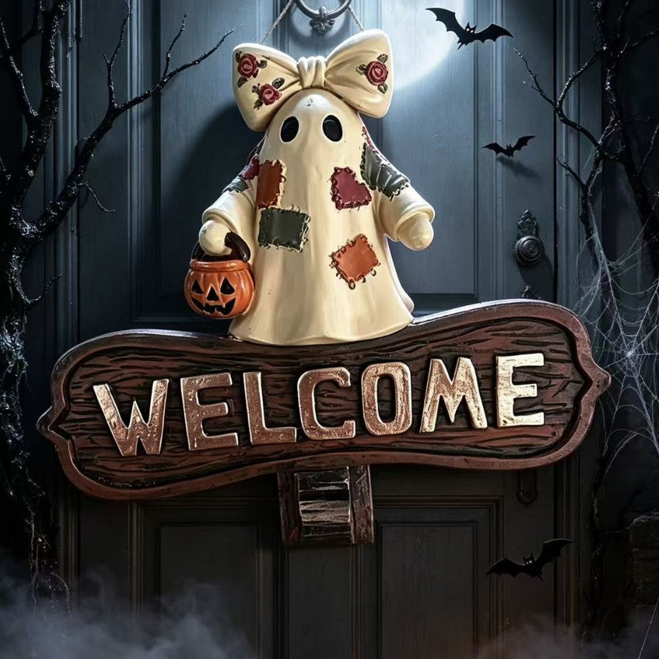 Welcome sign with ghost motif
