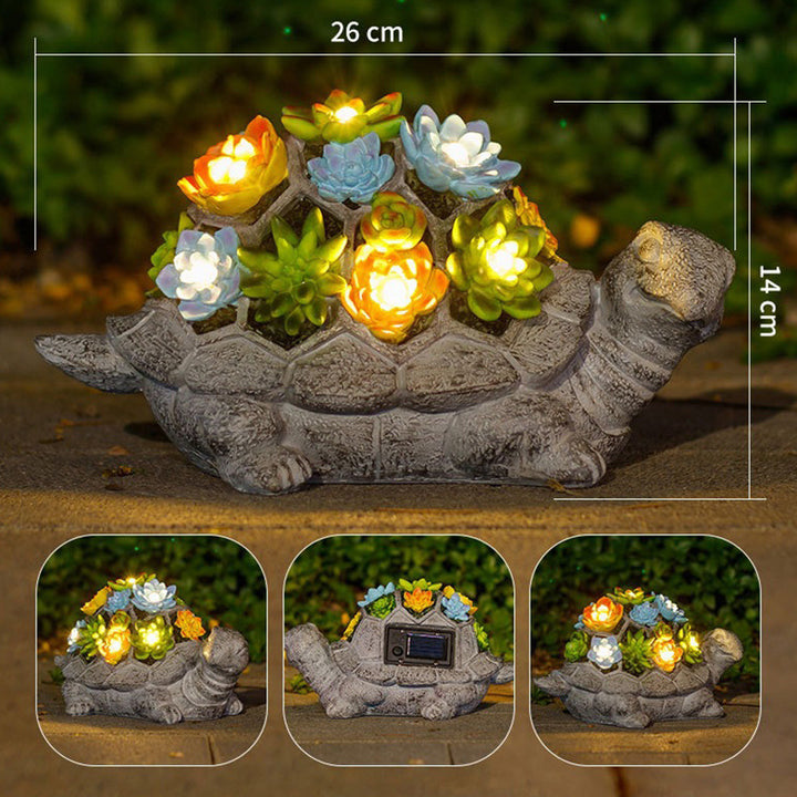 Playful Solar-Powered LED Garden Statue Frog on Turtle Resin Ornament