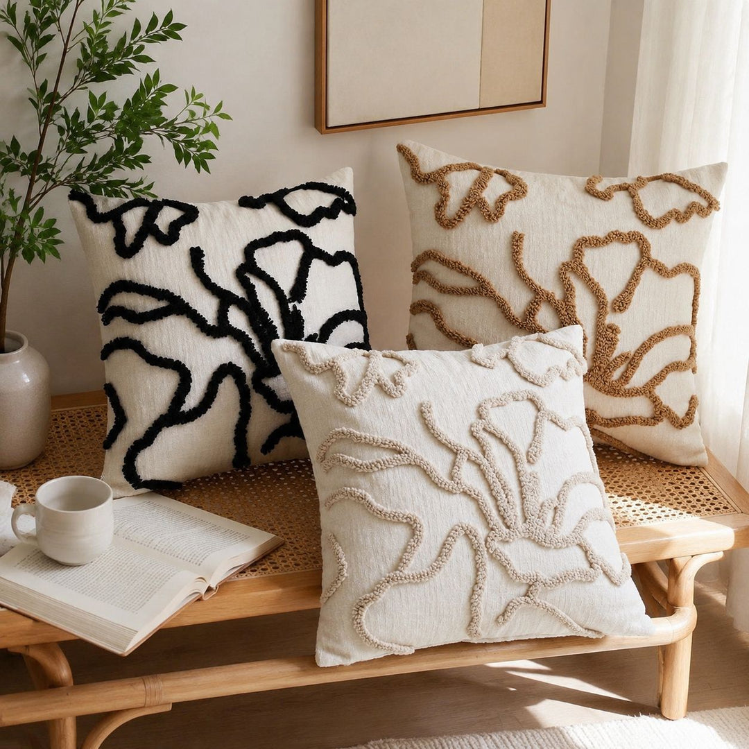 Textured Floral Embellished Throw Pillow