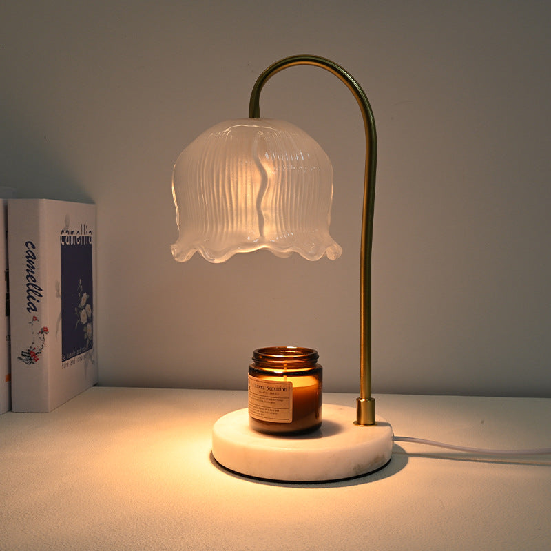Vintage-Glass-Bell-Shade Marble-Base Table Lamp