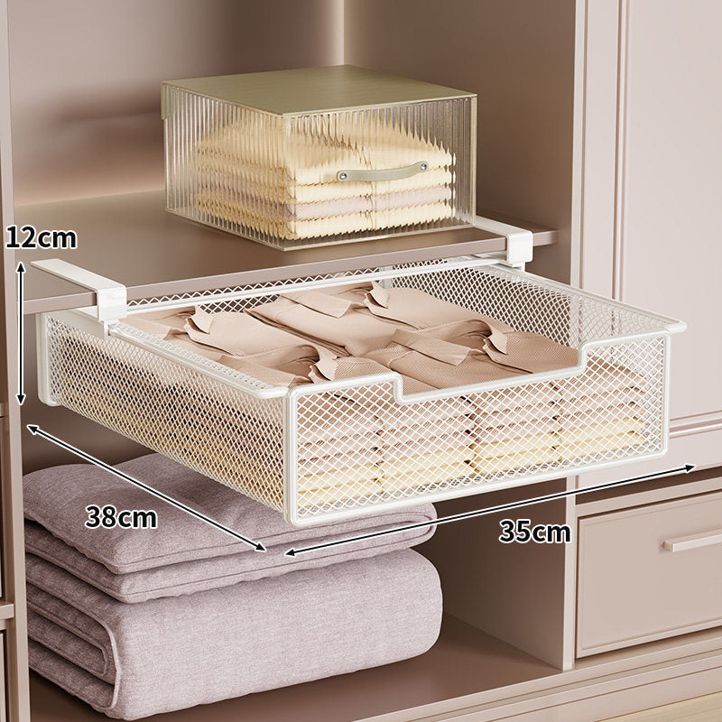 Under-Shelf Sliding Mesh Storage Drawer Organizer for Closet and Wardrobe